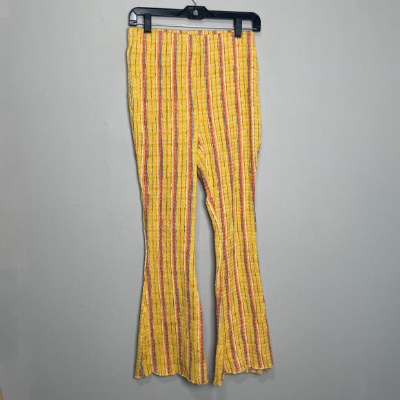 Free People Pants - Free People Stretch Flare Pants Festival Funky Yellow Striped S